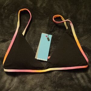 OneOne Black and Multicolor Trim Bikini Top
